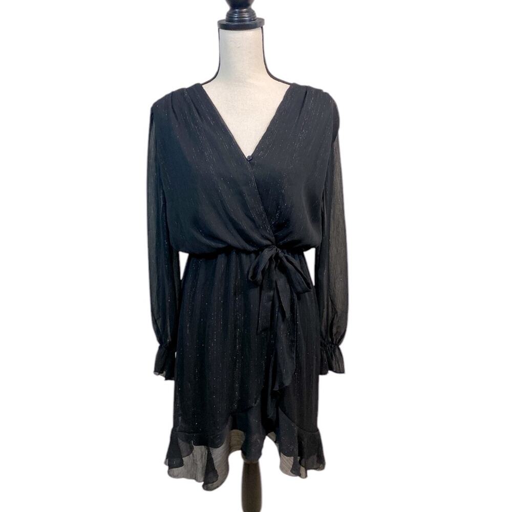 Fraiche by J Black Metallic Ruffle Dress Whimsigoth Fairy Chic Size Medium